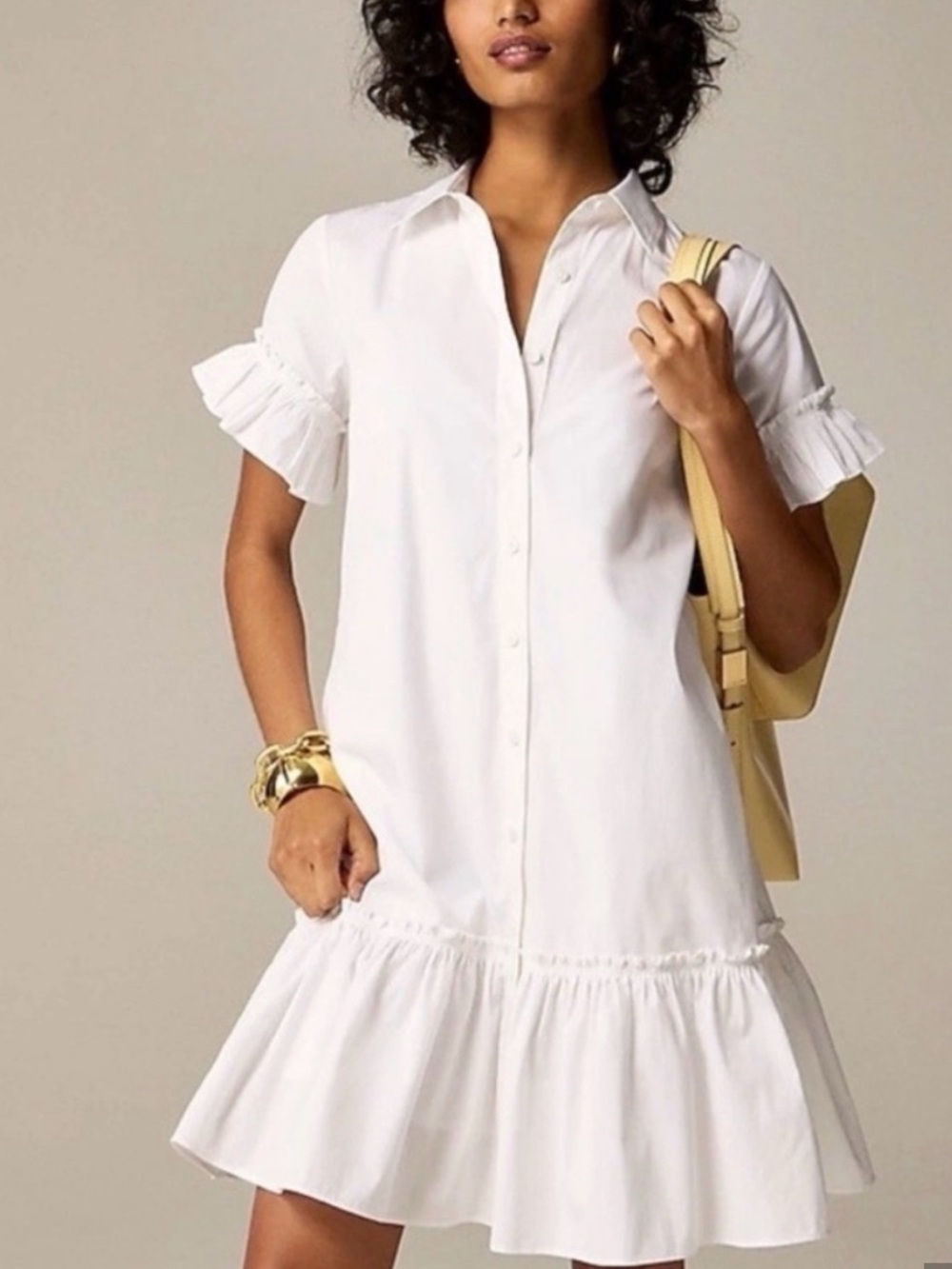 NEW - J. Crew White Ruffle-Hem Amelia Shirtdress
